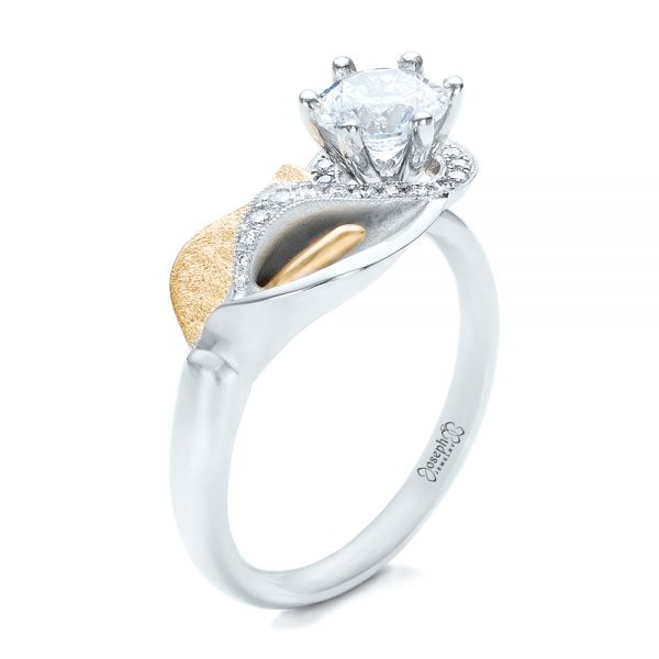 14k White Gold And 18K Gold 14k White Gold And 18K Gold Custom Two-tone Calla Lilly Engagement Ring - Three-Quarter View -  101170