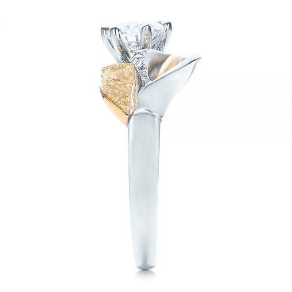 14k White Gold And 18K Gold 14k White Gold And 18K Gold Custom Two-tone Calla Lilly Engagement Ring - Side View -  101170