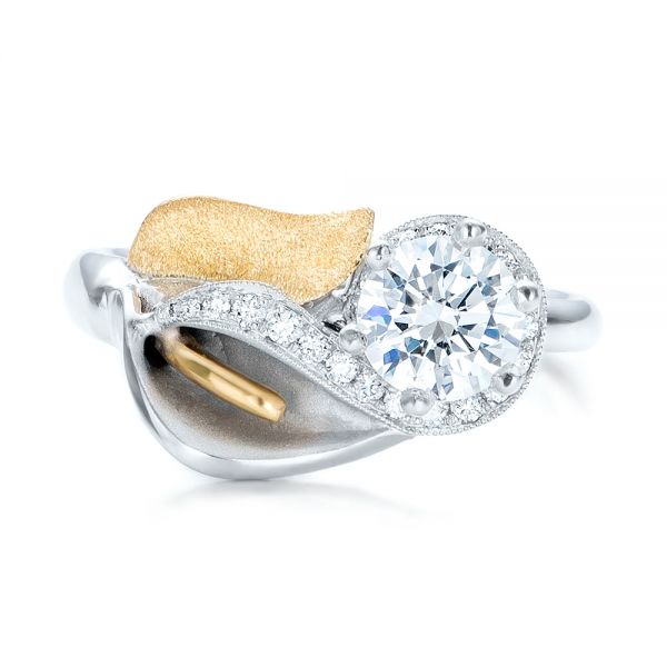 14k White Gold And 18K Gold 14k White Gold And 18K Gold Custom Two-tone Calla Lilly Engagement Ring - Top View -  101170