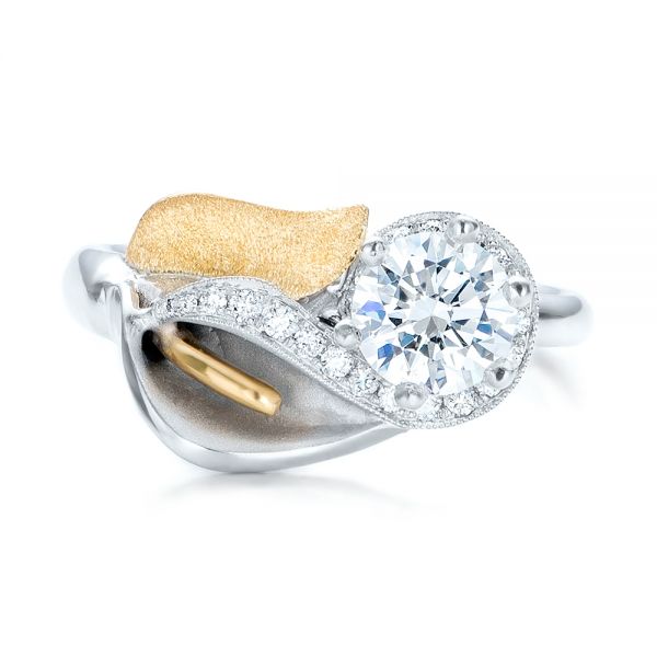 18k White Gold And 14K Gold 18k White Gold And 14K Gold Custom Two-tone Calla Lilly Engagement Ring - Top View -  101170