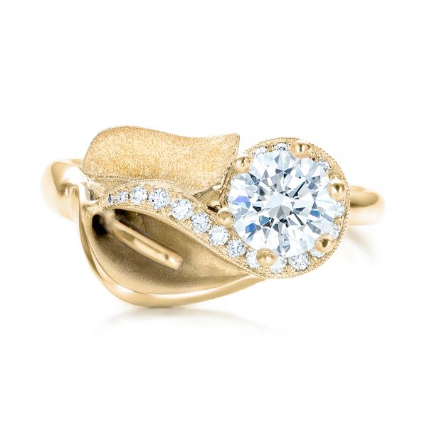 18k Yellow Gold And Platinum 18k Yellow Gold And Platinum Custom Two-tone Calla Lilly Engagement Ring - Top View -  101170