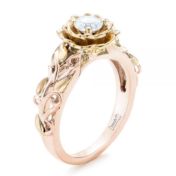 14k Rose Gold And 18K Gold 14k Rose Gold And 18K Gold Custom Two-tone Organic Vines Engagement Ring - Three-Quarter View -  102563