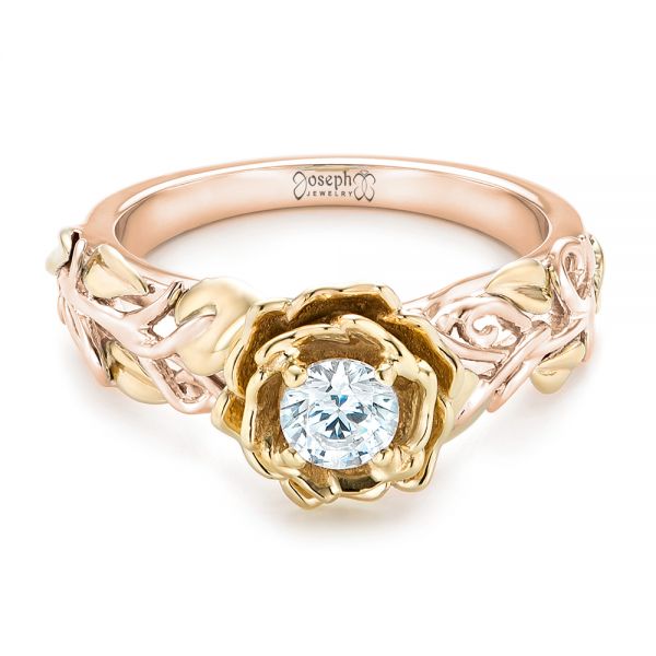 14k Rose Gold And 18K Gold 14k Rose Gold And 18K Gold Custom Two-tone Organic Vines Engagement Ring - Flat View -  102563