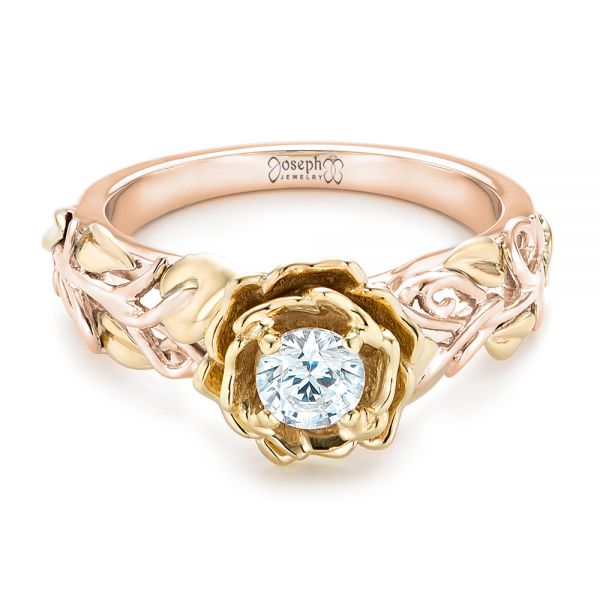 18k Rose Gold And Platinum 18k Rose Gold And Platinum Custom Two-tone Organic Vines Engagement Ring - Flat View -  102563