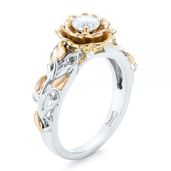 18k White Gold And 14K Gold 18k White Gold And 14K Gold Custom Two-tone Organic Vines Engagement Ring - Three-Quarter View -  102563