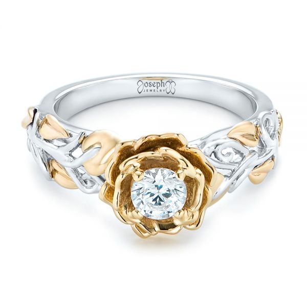 18k White Gold And 18K Gold Custom Two-tone Organic Vines Engagement Ring - Flat View -  102563