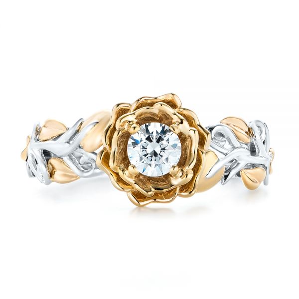 18k White Gold And 14K Gold 18k White Gold And 14K Gold Custom Two-tone Organic Vines Engagement Ring - Top View -  102563