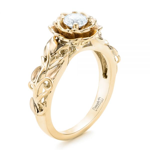 18k Yellow Gold And 18K Gold 18k Yellow Gold And 18K Gold Custom Two-tone Organic Vines Engagement Ring - Three-Quarter View -  102563