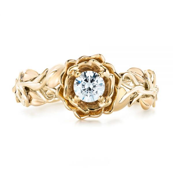 14k Yellow Gold And 14K Gold Custom Twotone Organic Vines Engagement