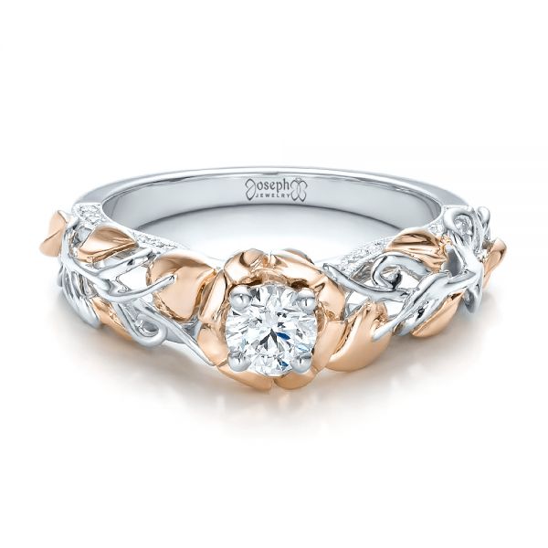 18K Gold And 14k Rose Gold 18K Gold And 14k Rose Gold Custom Two-tone Organic Vines And Diamond Engagement Ring - Flat View -  100772