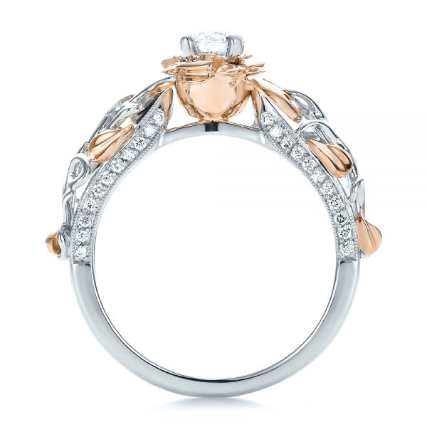  14K Gold And 18k Rose Gold 14K Gold And 18k Rose Gold Custom Two-tone Organic Vines And Diamond Engagement Ring - Front View -  100772
