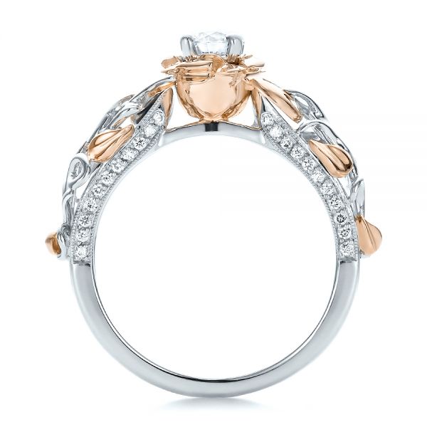 18K Gold And 18k Rose Gold 18K Gold And 18k Rose Gold Custom Two-tone Organic Vines And Diamond Engagement Ring - Front View - 100772