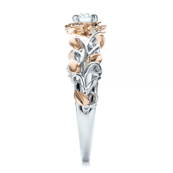 18K Gold And 18k Rose Gold 18K Gold And 18k Rose Gold Custom Two-tone Organic Vines And Diamond Engagement Ring - Side View - 100772