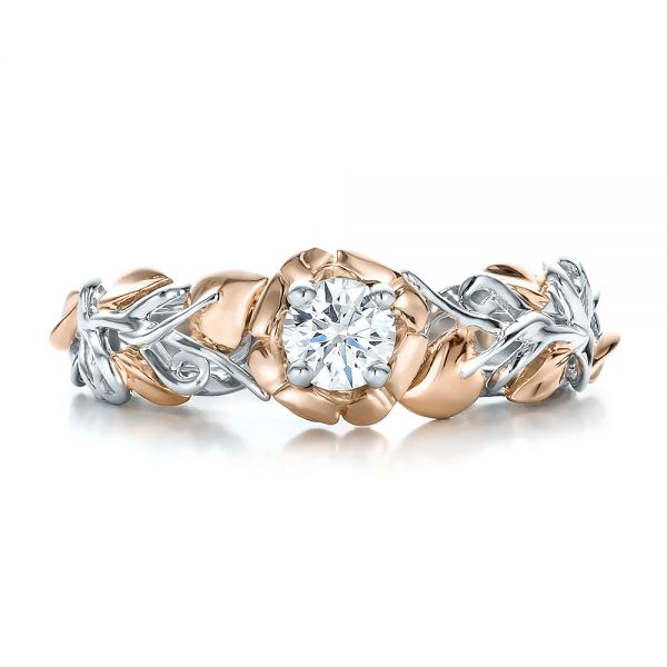  18K Gold And 18k Rose Gold 18K Gold And 18k Rose Gold Custom Two-tone Organic Vines And Diamond Engagement Ring - Top View -  100772