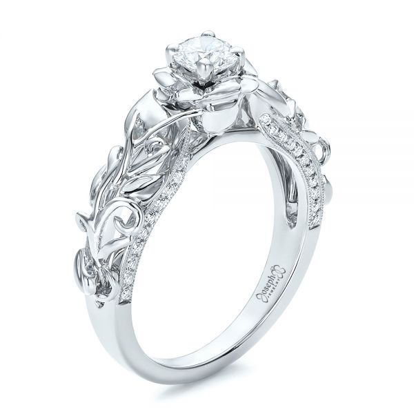  Platinum And 14k White Gold Platinum And 14k White Gold Custom Two-tone Organic Vines And Diamond Engagement Ring - Three-Quarter View -  100772