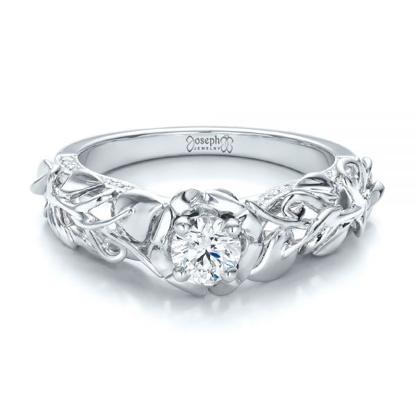 18K Gold And Platinum 18K Gold And Platinum Custom Two-tone Organic Vines And Diamond Engagement Ring - Flat View - 100772
