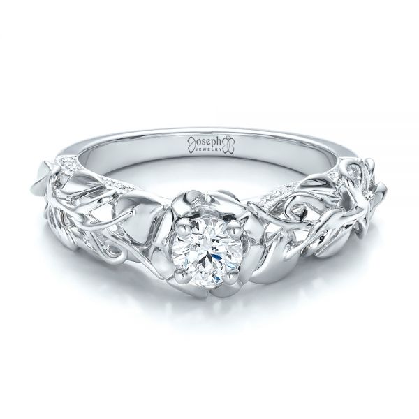  Platinum And Platinum Platinum And Platinum Custom Two-tone Organic Vines And Diamond Engagement Ring - Flat View -  100772