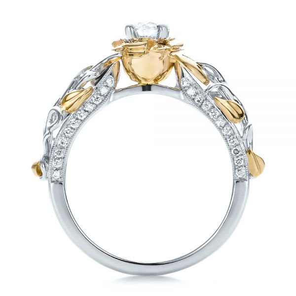  14K Gold And 14k Yellow Gold Custom Two-tone Organic Vines And Diamond Engagement Ring - Front View -  100772