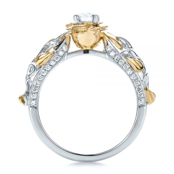 18K Gold And 18k Yellow Gold 18K Gold And 18k Yellow Gold Custom Two-tone Organic Vines And Diamond Engagement Ring - Front View - 100772