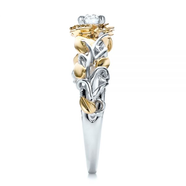 18K Gold And 18k Yellow Gold 18K Gold And 18k Yellow Gold Custom Two-tone Organic Vines And Diamond Engagement Ring - Side View - 100772