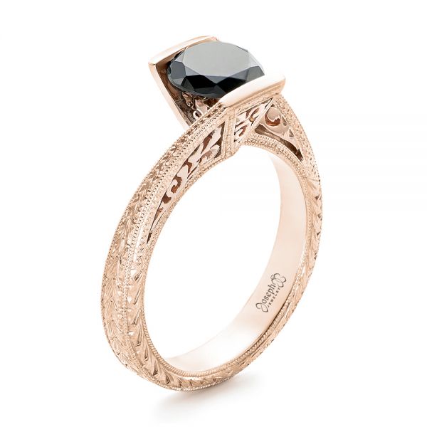 14k Rose Gold And Platinum 14k Rose Gold And Platinum Custom Two-tone Black Diamond Engagement Ring - Three-Quarter View -  102215