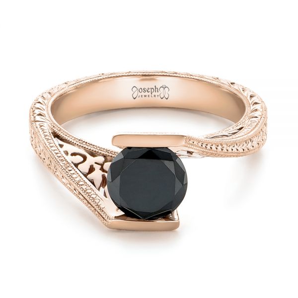 14k Rose Gold And Platinum 14k Rose Gold And Platinum Custom Two-tone Black Diamond Engagement Ring - Flat View -  102215