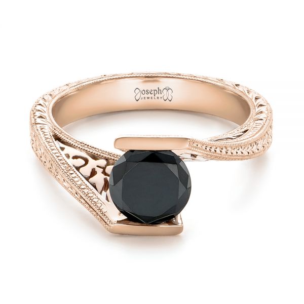 18k Rose Gold And 18K Gold 18k Rose Gold And 18K Gold Custom Two-tone Black Diamond Engagement Ring - Flat View -  102215