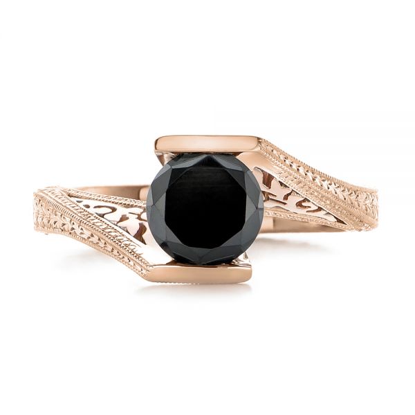 18k Rose Gold And Platinum 18k Rose Gold And Platinum Custom Two-tone Black Diamond Engagement Ring - Top View -  102215