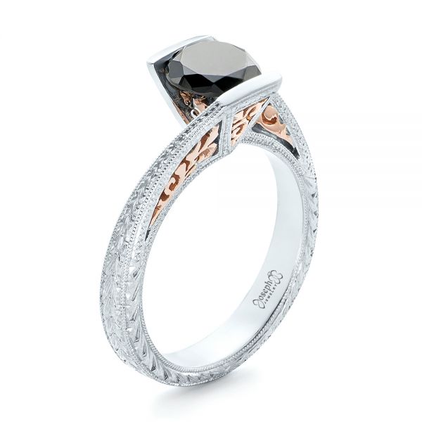 14k White Gold And 14K Gold Custom Two-tone Black Diamond Engagement Ring - Three-Quarter View - 102215