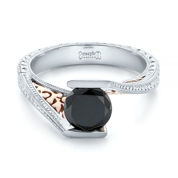 14k White Gold And 14K Gold Custom Two-tone Black Diamond Engagement Ring - Flat View -  102215