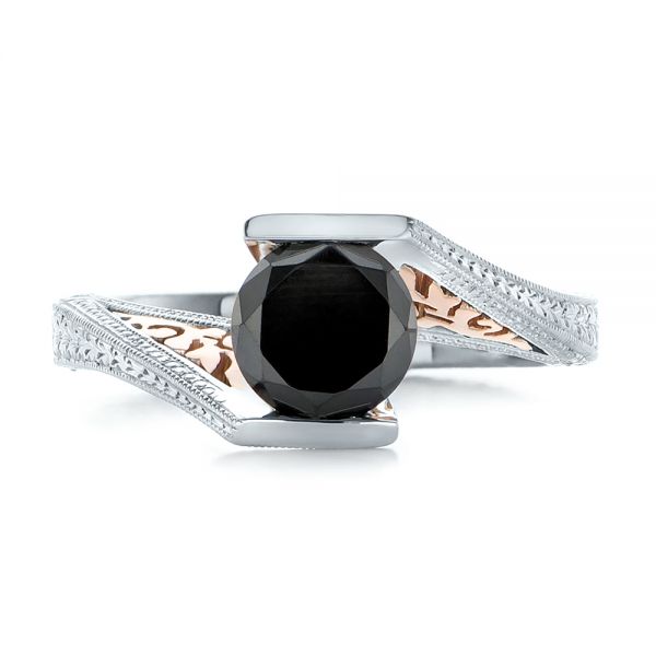 14k White Gold And 14K Gold Custom Two-tone Black Diamond Engagement Ring - Top View -  102215