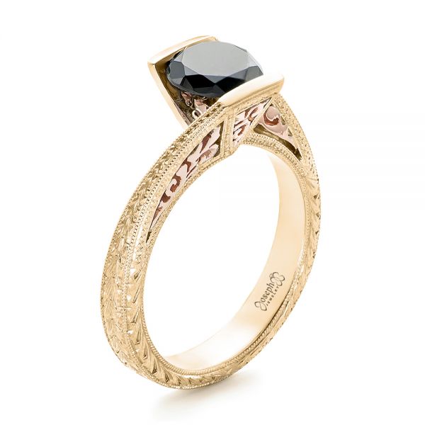 18k Yellow Gold And 14K Gold 18k Yellow Gold And 14K Gold Custom Two-tone Black Diamond Engagement Ring - Three-Quarter View -  102215