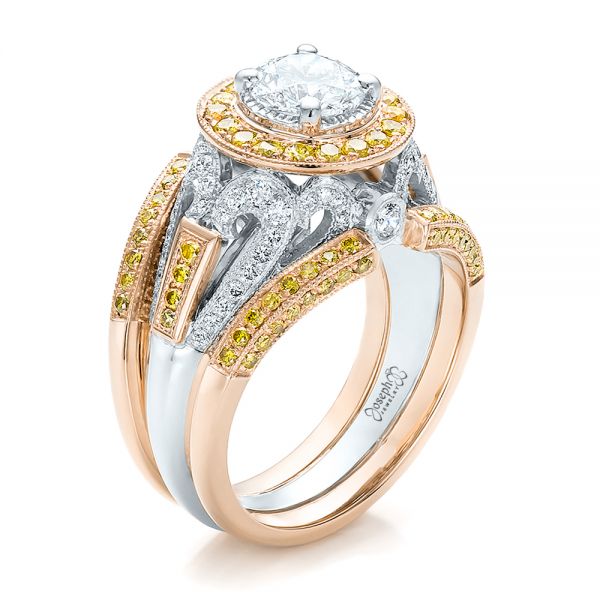  18K Gold And 14k Rose Gold 18K Gold And 14k Rose Gold Custom Two-tone Yellow And White Diamond Engagement Ring - Three-Quarter View -  100640