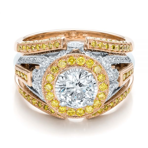  Platinum And 18k Rose Gold Platinum And 18k Rose Gold Custom Two-tone Yellow And White Diamond Engagement Ring - Flat View -  100640