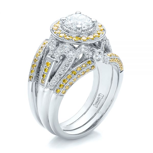  18K Gold And Platinum 18K Gold And Platinum Custom Two-tone Yellow And White Diamond Engagement Ring - Three-Quarter View -  100640