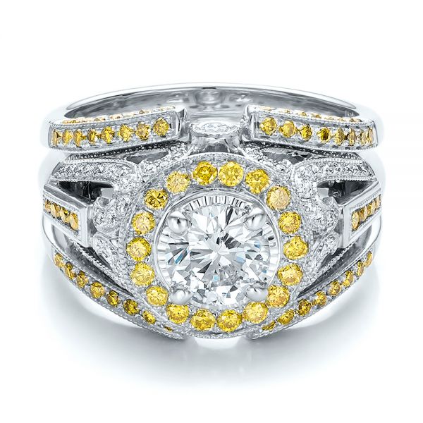  Platinum And 14k White Gold Platinum And 14k White Gold Custom Two-tone Yellow And White Diamond Engagement Ring - Flat View -  100640