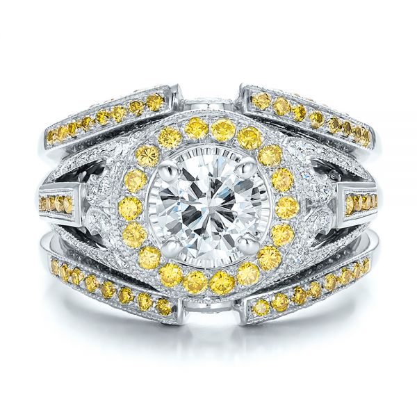  18K Gold And Platinum 18K Gold And Platinum Custom Two-tone Yellow And White Diamond Engagement Ring - Top View -  100640