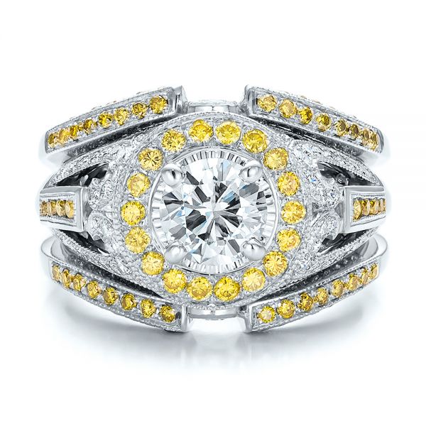  18K Gold And 18k White Gold 18K Gold And 18k White Gold Custom Two-tone Yellow And White Diamond Engagement Ring - Top View -  100640