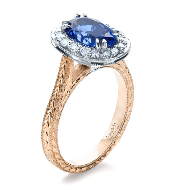 18k Rose Gold And Platinum 18k Rose Gold And Platinum Custom Two-tone Halo Diamond Engagement Ring - Three-Quarter View - 1178