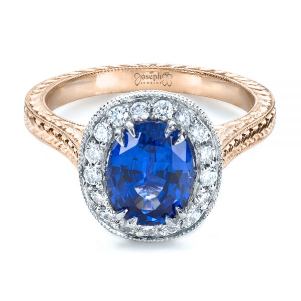 18k Rose Gold And Platinum 18k Rose Gold And Platinum Custom Two-tone Halo Diamond Engagement Ring - Flat View -  1178