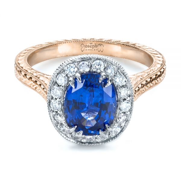 18k Rose Gold And Platinum 18k Rose Gold And Platinum Custom Two-tone Halo Diamond Engagement Ring - Flat View - 1178