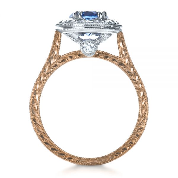 18k Rose Gold And 14K Gold 18k Rose Gold And 14K Gold Custom Two-tone Halo Diamond Engagement Ring - Front View -  1178