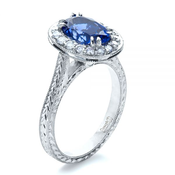 14k White Gold And Platinum 14k White Gold And Platinum Custom Two-tone Halo Diamond Engagement Ring - Three-Quarter View -  1178