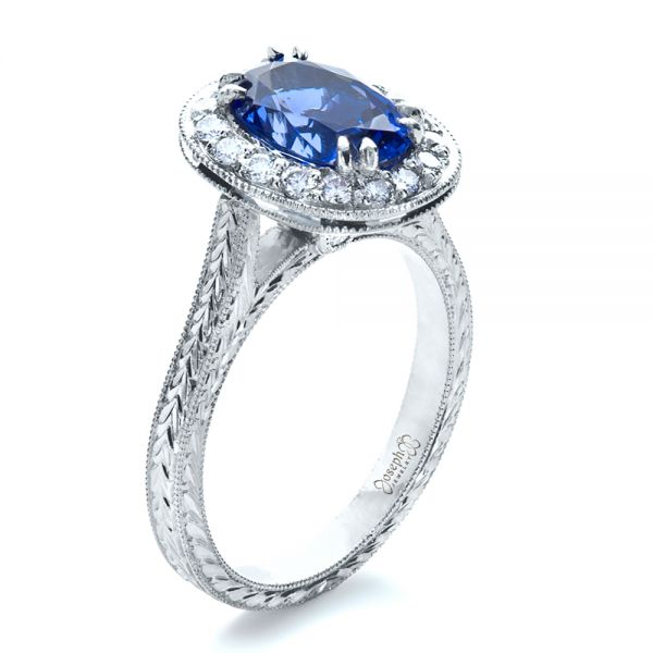 Platinum And Platinum Platinum And Platinum Custom Two-tone Halo Diamond Engagement Ring - Three-Quarter View - 1178