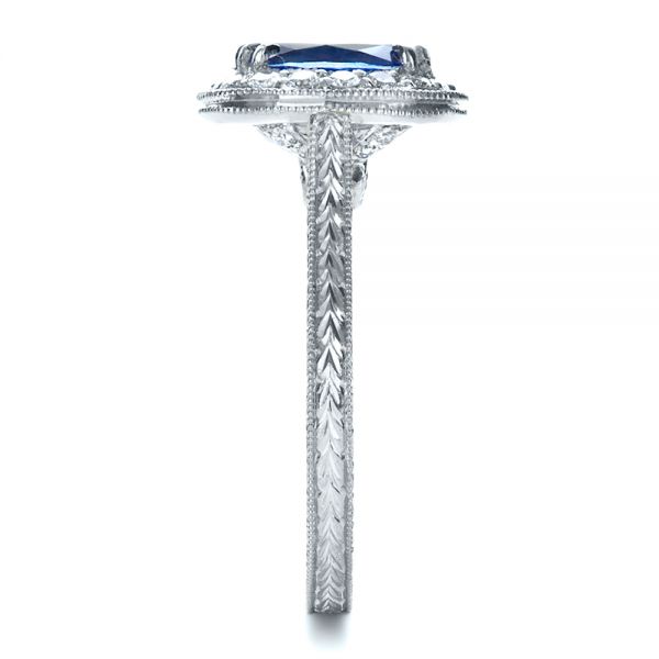 14k White Gold And Platinum 14k White Gold And Platinum Custom Two-tone Halo Diamond Engagement Ring - Side View -  1178