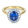 18k Yellow Gold And Platinum Custom Two-tone Halo Diamond Engagement Ring - Flat View -  1178 - Thumbnail