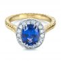 18k Yellow Gold And Platinum Custom Two-tone Halo Diamond Engagement Ring - Flat View -  1178 - Thumbnail