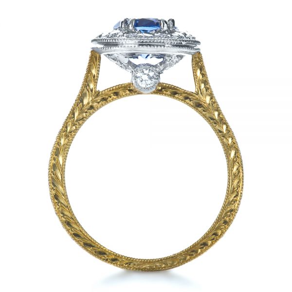 18k Yellow Gold And Platinum Custom Two-tone Halo Diamond Engagement Ring - Front View - 1178
