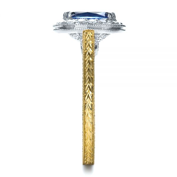 18k Yellow Gold And Platinum Custom Two-tone Halo Diamond Engagement Ring - Side View - 1178