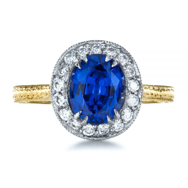 18k Yellow Gold And Platinum Custom Two-tone Halo Diamond Engagement Ring - Top View - 1178